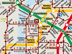 Plano líneas de tranvía de Praga